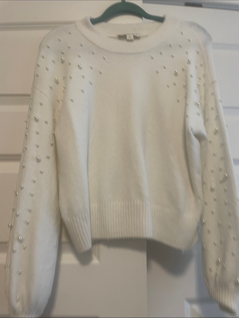 Chelsea & Violet Ivory Pearl-Embellished Crewneck Sweater